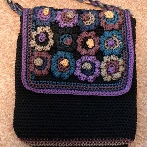 Cute crocheted crossbody purse black with flowers